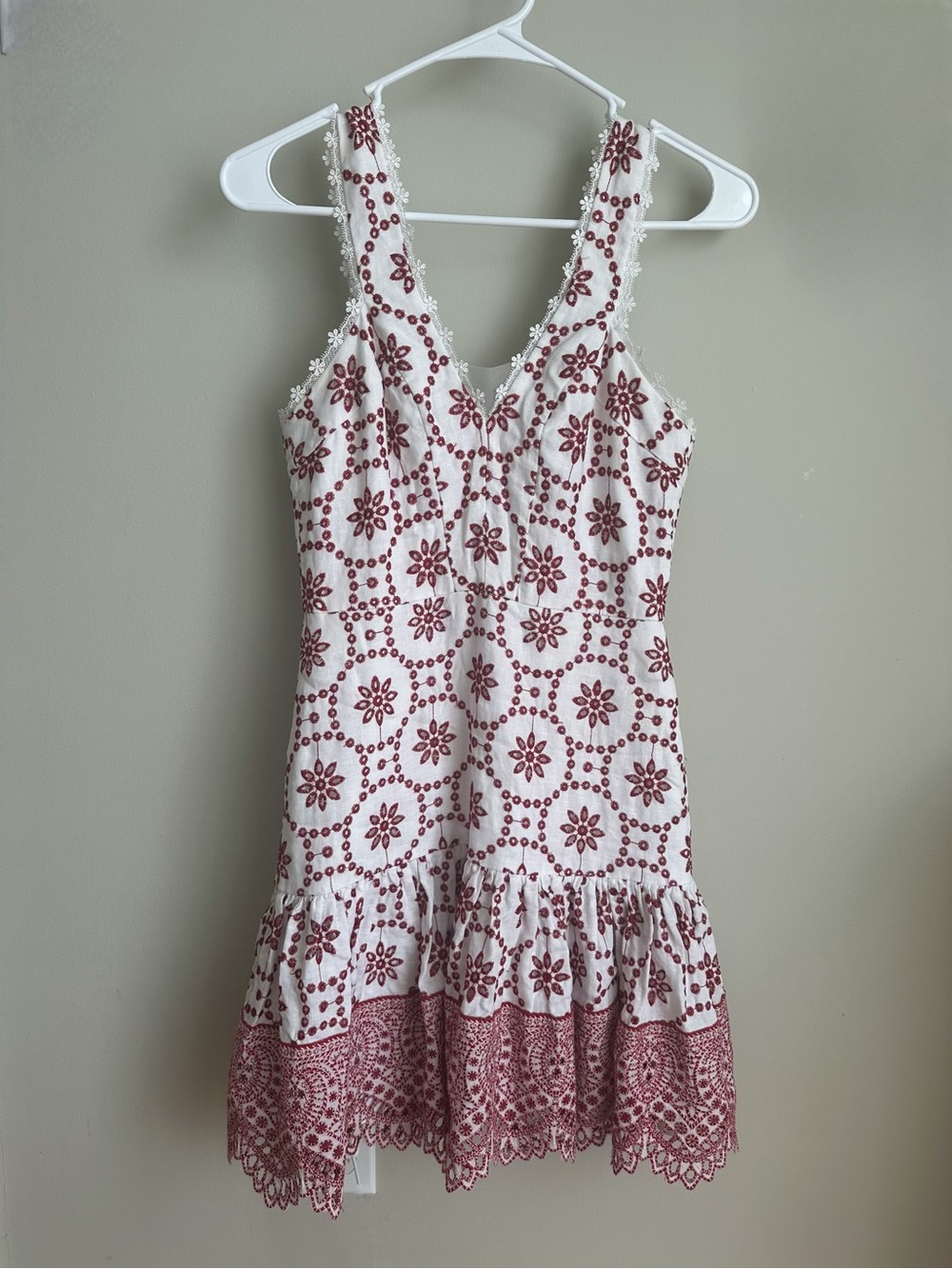 Alexis Villa Eyelet Lace Flounce White Dress with Red Floral Embroidery - Picture 2 of 8
